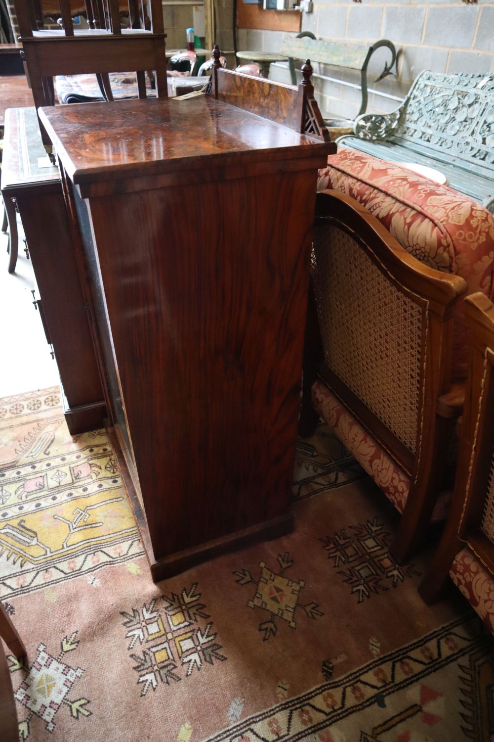 A late Victorian burr walnut sheet music cabinet, width 57cm depth 39cm height 100cm